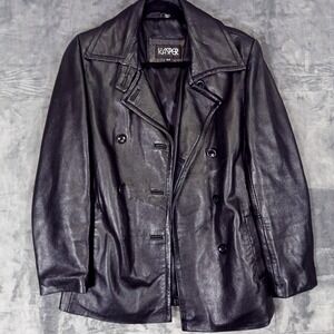 Kasper Jacket Womens Medium Black Leather Double Breasted Peacoat Blazer